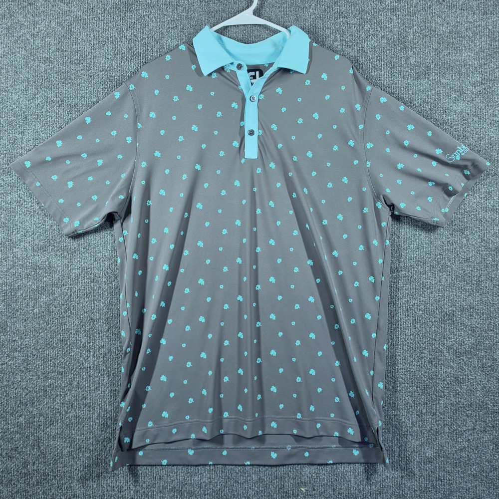 FootJoy Sunbrook Golf Club‎ Polo Mens Large ProDry Grey Turquoise Floral Clover
